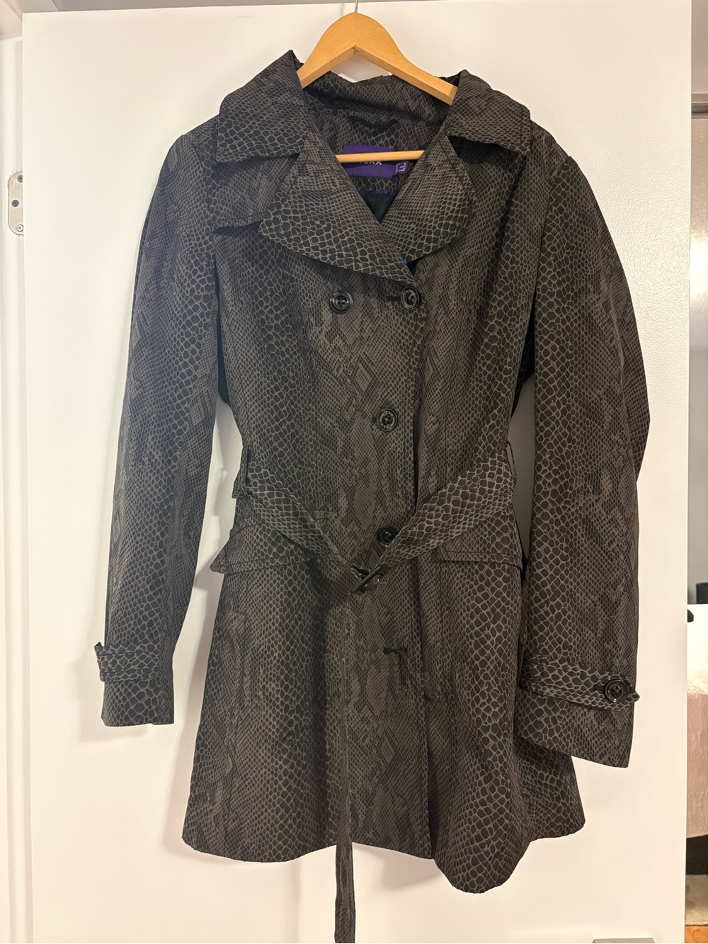 Womens Python-Print Trench Coat